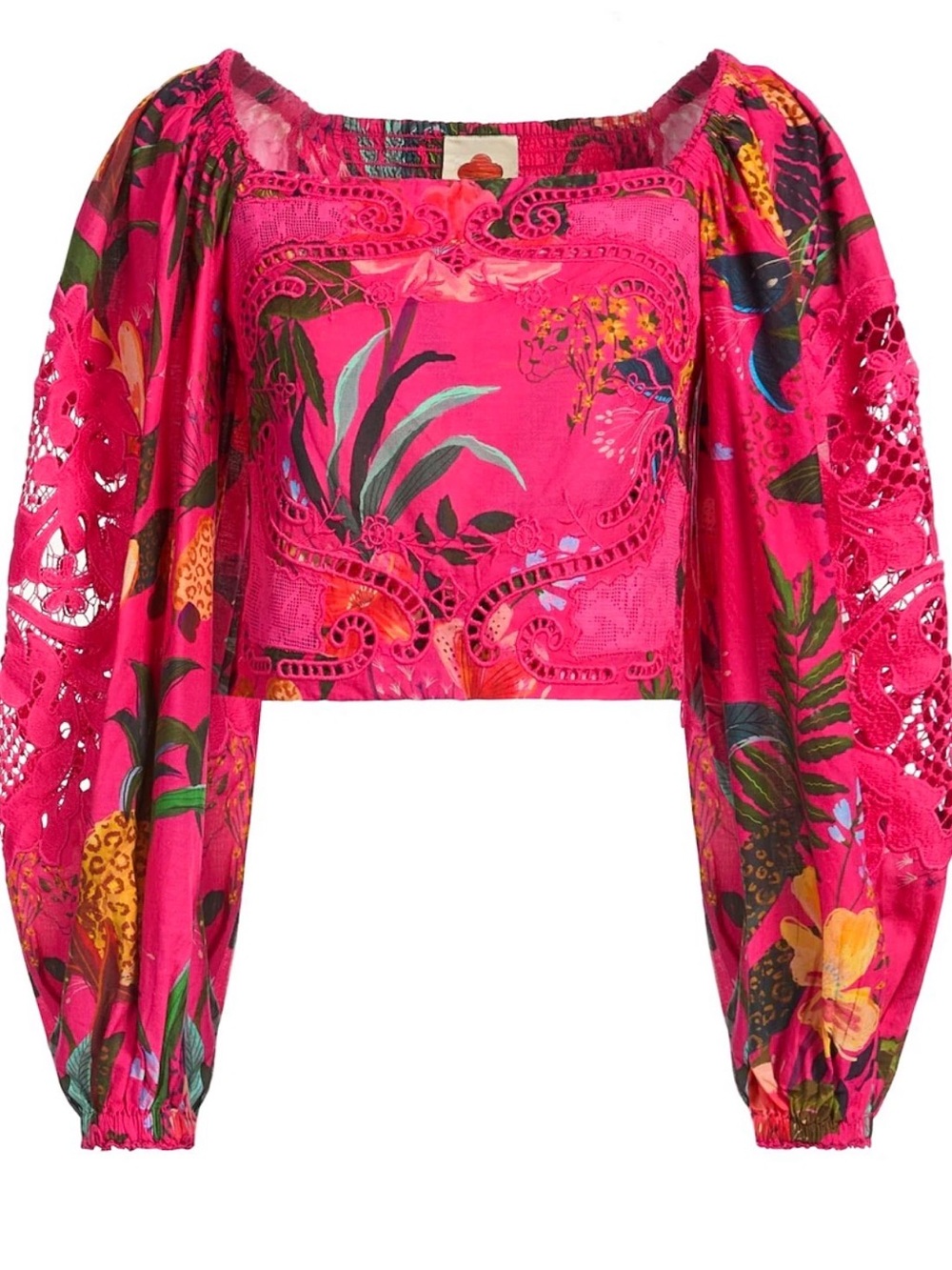 FARM Rio Leopard Flowers Pink Lace Blouse Top